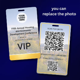 Tarjeta De Identificación Ubicación Reemplazable Foto QR Logo Conferencia