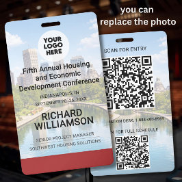 Tarjeta De Identificación Ubicación Reemplazable Foto QR Logo Conferencia
