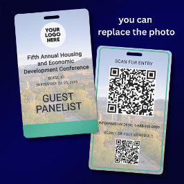 Tarjeta De Identificación Ubicación Reemplazable Foto QR Logo Conferencia