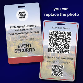 Tarjeta De Identificación Ubicación Reemplazable Foto QR Logo Conferencia