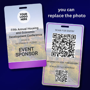 Tarjeta De Identificación Ubicación Reemplazable Foto QR Logo Conferencia