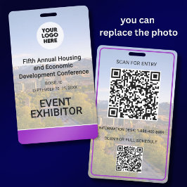 Tarjeta De Identificación Ubicación Reemplazable Foto QR Logo Conferencia