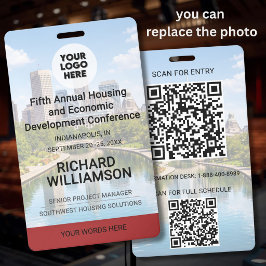 Tarjeta De Identificación Ubicación Reemplazable Foto QR Logo Conferencia
