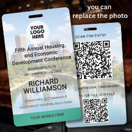 Tarjeta De Identificación Ubicación Reemplazable Foto QR Logo Conferencia