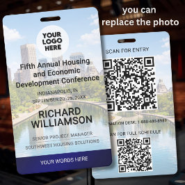 Tarjeta De Identificación Ubicación Reemplazable Foto QR Logo Conferencia