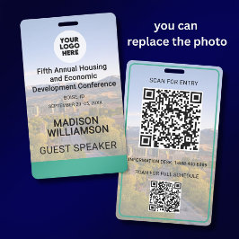 Tarjeta De Identificación Ubicación Reemplazable Foto QR Logo Conferencia