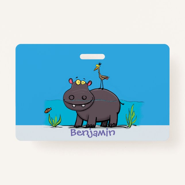 Tarjeta De Identificación Un gracioso hipopótamo con personalizado de pájaro (Anverso)