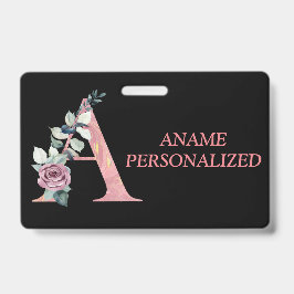 Tarjeta De Identificación Un Monograma Floral Cartas de Nombre Agitado Rosa