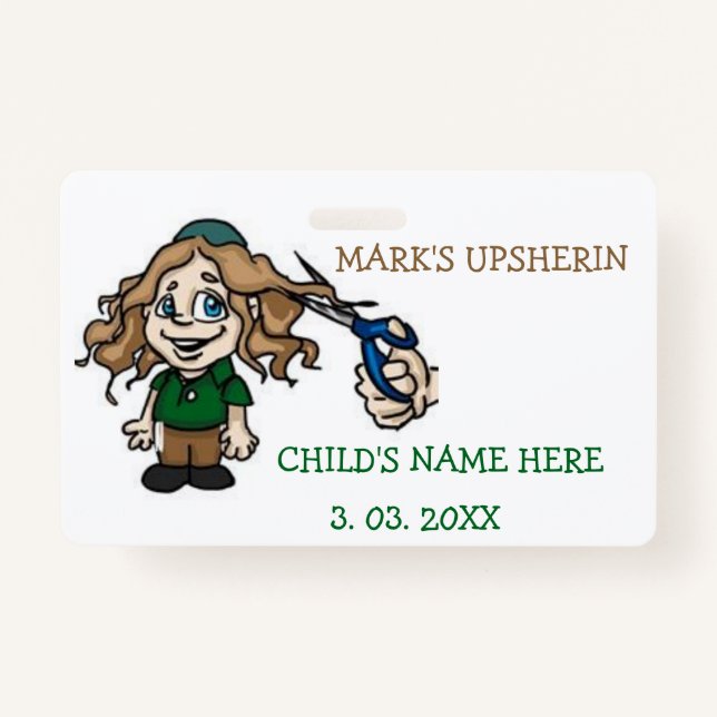 Tarjeta De Identificación Upsherin ID Badge Invitación Cumpleaños (Anverso)