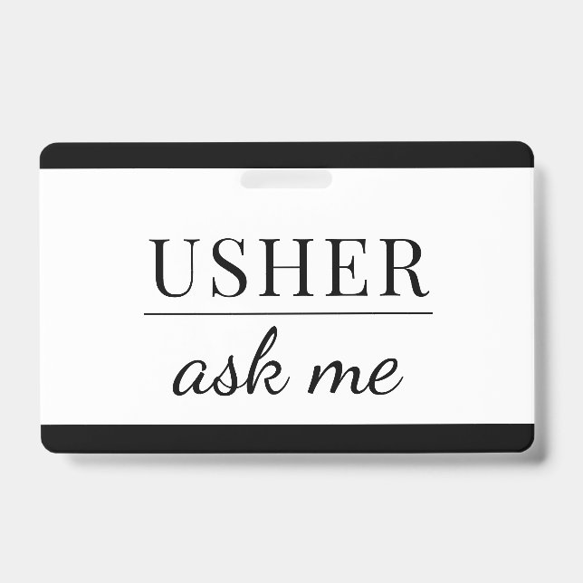 Tarjeta De Identificación Usher Pregúntame distintivo (Anverso)
