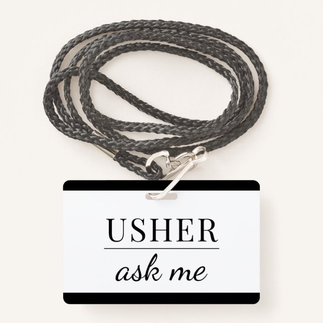 Tarjeta De Identificación Usher Pregúntame distintivo (Anverso son cordón)