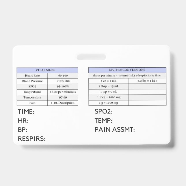 Tarjeta De Identificación Valores de laboratorio (Parte frontal)
