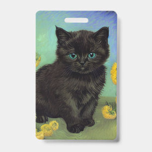 Tarjeta De Identificación Van Gogh Gato Negro Flores Amarillas