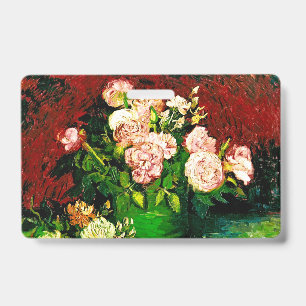 Tarjeta De Identificación Van Gogh Peonies y Rosas