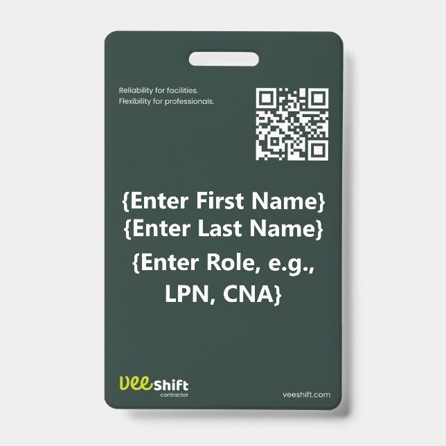 Tarjeta de identificación VeeShift (Parte frontal)
