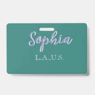 Tarjeta De Identificación VERDE agregar nombre chica jefa texto MORADO elega