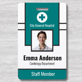 Tarjeta De Identificación Verde azulado | Foto ID de empleado de hospital – 