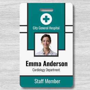 Tarjeta De Identificación Verde azulado Foto ID de empleado de hospital –
