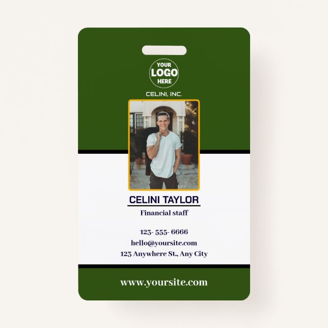 Tarjeta de identificación verde moderna con foto y (Anverso)