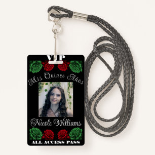 Tarjeta De Identificación Verde Rojo Mis Quince Anos 15 Quinceañera VIP
