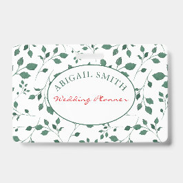 Tarjeta De Identificación Verde Rústico | Nombre de Boda o Negocio