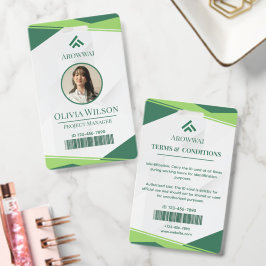 Tarjeta De Identificación Verde y Blanco Geométrico Foto Personalizada