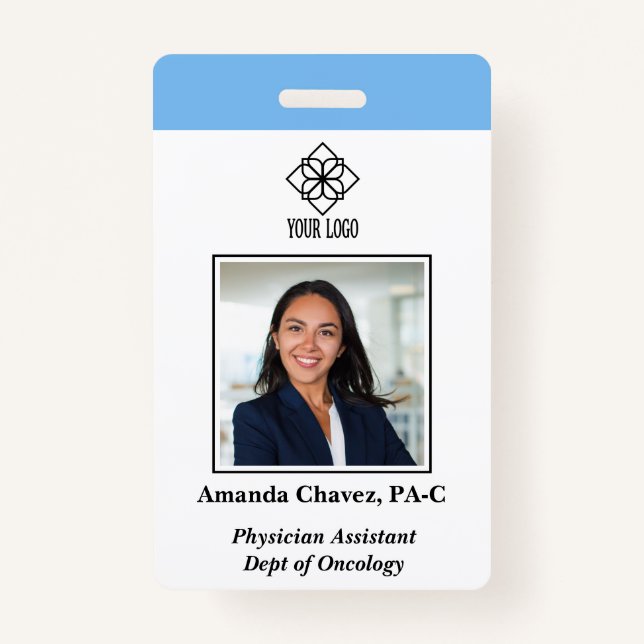 Tarjeta De Identificación Vertical Blue Custom Employee ID Photo Name (Anverso)