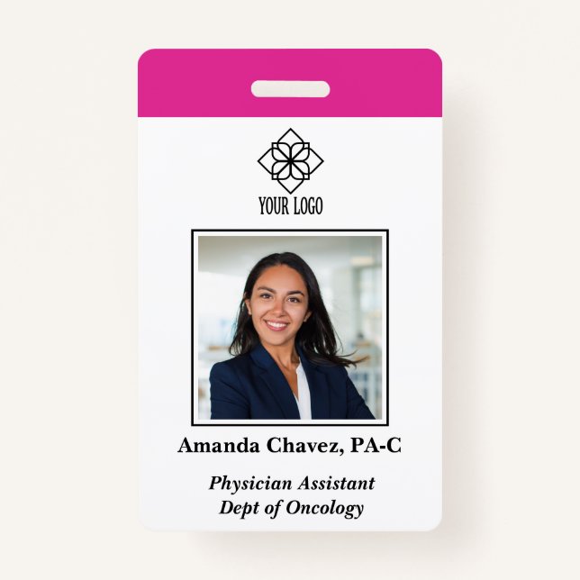 Tarjeta De Identificación Vertical Pink Custom Employee ID Photo Name (Anverso)