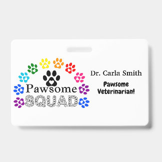 Tarjeta De Identificación Veterinario Pawsome con Nombre Personalizado - Hor