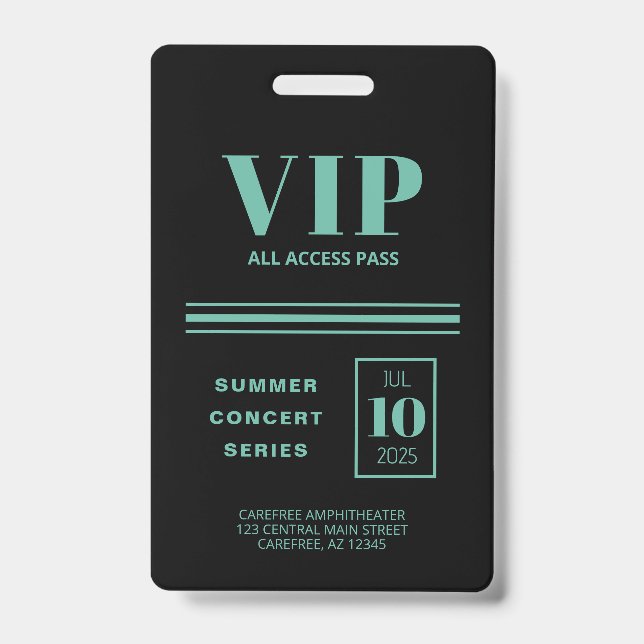 Tarjeta De Identificación VIP Acceso Total Negro Turquesa (Parte frontal)