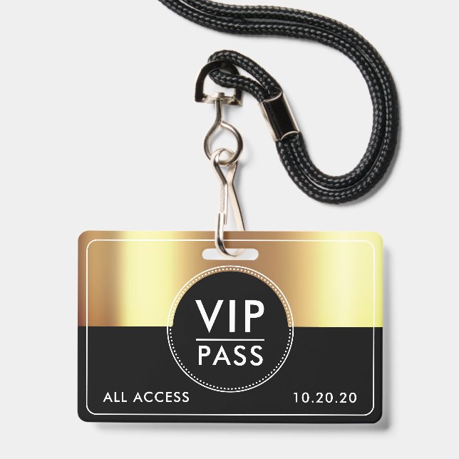 Tarjeta De Identificación VIP All Access Event Metallic Gold Black (Front with Lanyard)