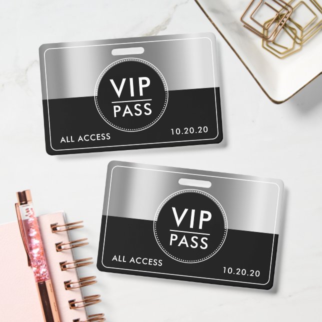 Tarjeta De Identificación VIP All Access Event Metallic Silver Black (Office)