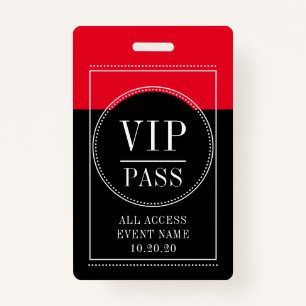 Tarjeta De Identificación VIP All Access Event Red Black Badge