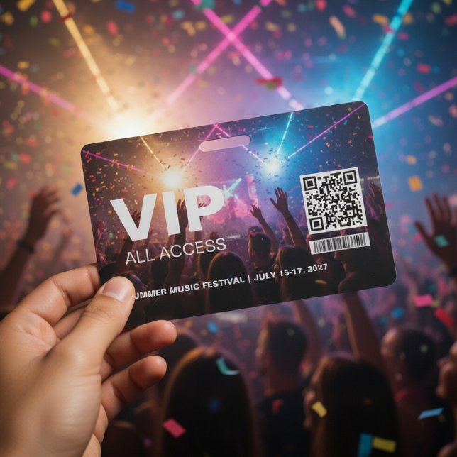 Tarjeta De Identificación VIP All Access Pass Badge Template with QR Code  (Subido por el creador)