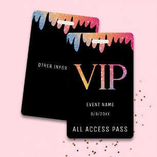 Tarjeta De Identificación VIP All Access Pass Black Modern Purpurina