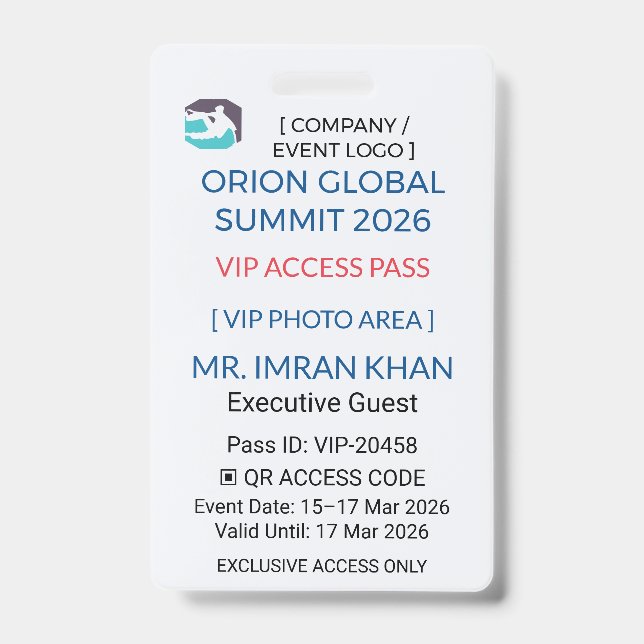 Tarjeta De Identificación VIP Badge | Pass Badge – Corporate Security (Anverso)