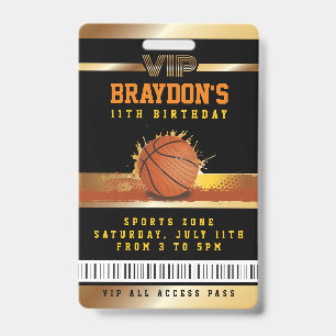 Tarjeta De Identificación VIP Baloncesto Cumpleaños ALL ACCESS Gold Pass