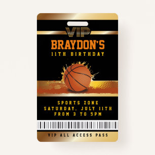 Tarjeta De Identificación VIP Baloncesto Cumpleaños ALL ACCESS Gold Pass