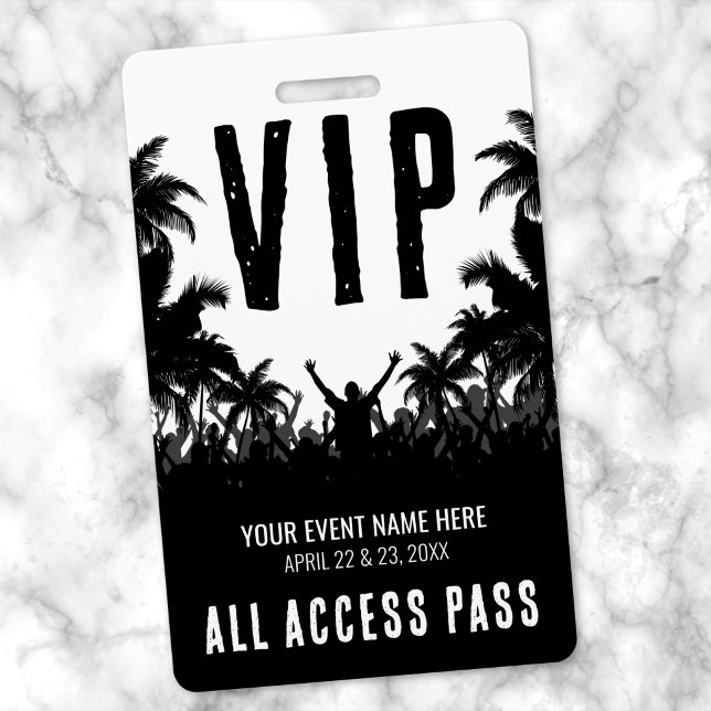 Tarjeta De Identificación VIP de eventos blancos negros de acceso (All Access Black White Event VIP Badge)