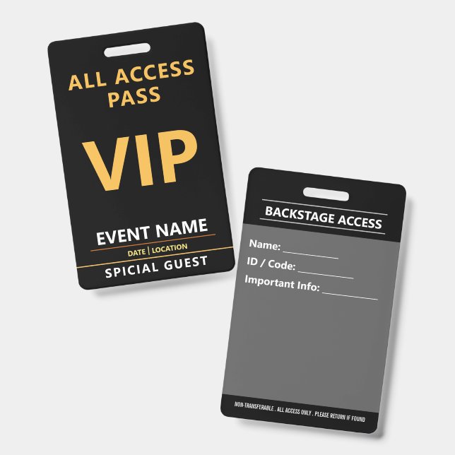 Tarjeta De Identificación VIP Event Badge – All Access Pass Design (Parte frontal y trasera)