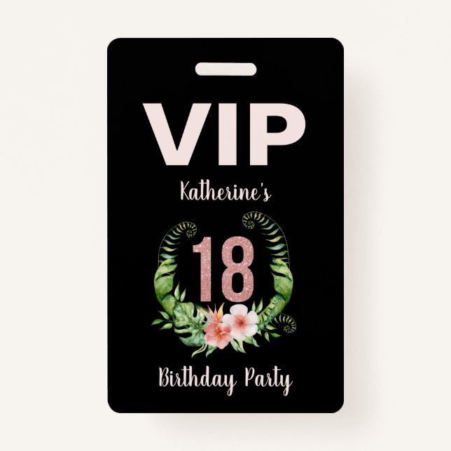 Tarjeta De Identificación VIP floral negra de 18 años (Anverso)