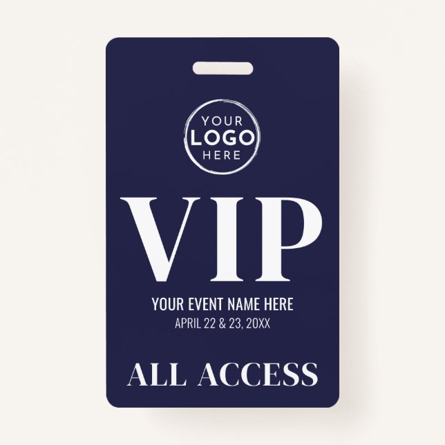 Tarjeta De Identificación VIP Logo Navy Blue All Access Event (Anverso)