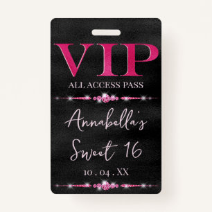 Tarjeta De Identificación VIP rosa glamoroso en negro