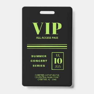 Tarjeta De Identificación VIP Todo Acceso Verde Fluorescente