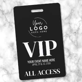 Tarjeta De Identificación VIP Tu logotipo Black White All Access Event