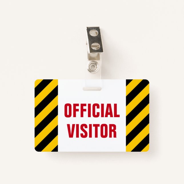 Tarjeta De Identificación "VISITANTE OFICIAL" + placa de franjas amarillas y (Anverso con clip)