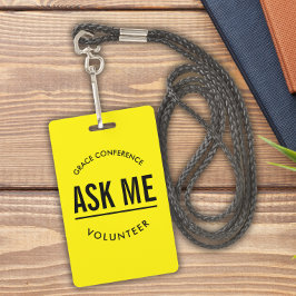Tarjeta De Identificación Voluntario amarillo y negro pregúntame
