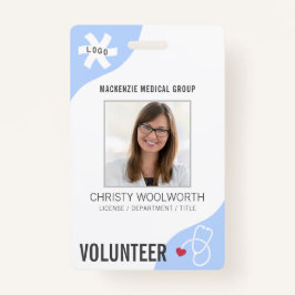 Tarjeta De Identificación VOLUNTARIO azul editable de estetioscopio médico