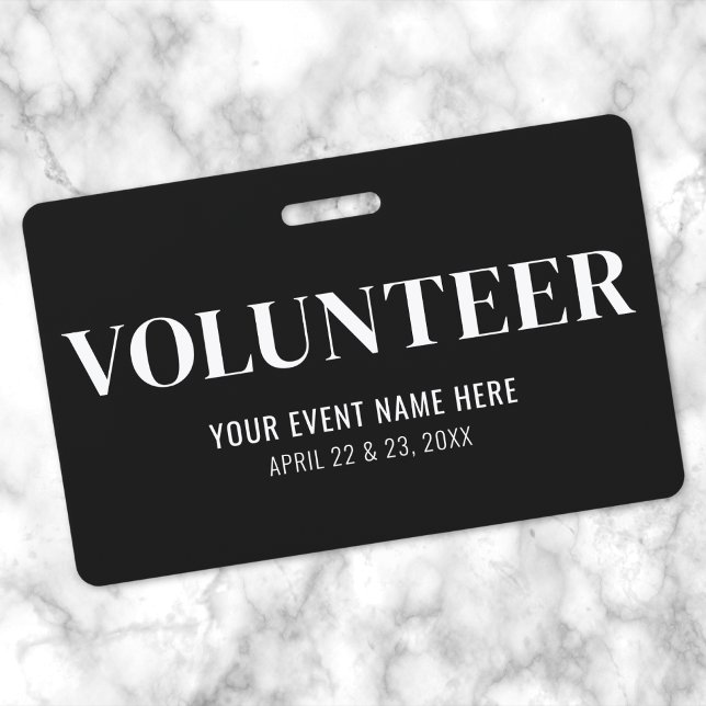 Tarjeta De Identificación Voluntario Blanco Y Negro (Black And White Volunteer Badge)