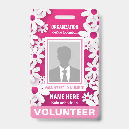 Tarjeta De Identificación Voluntario de fotos alegres y blancos días rosados